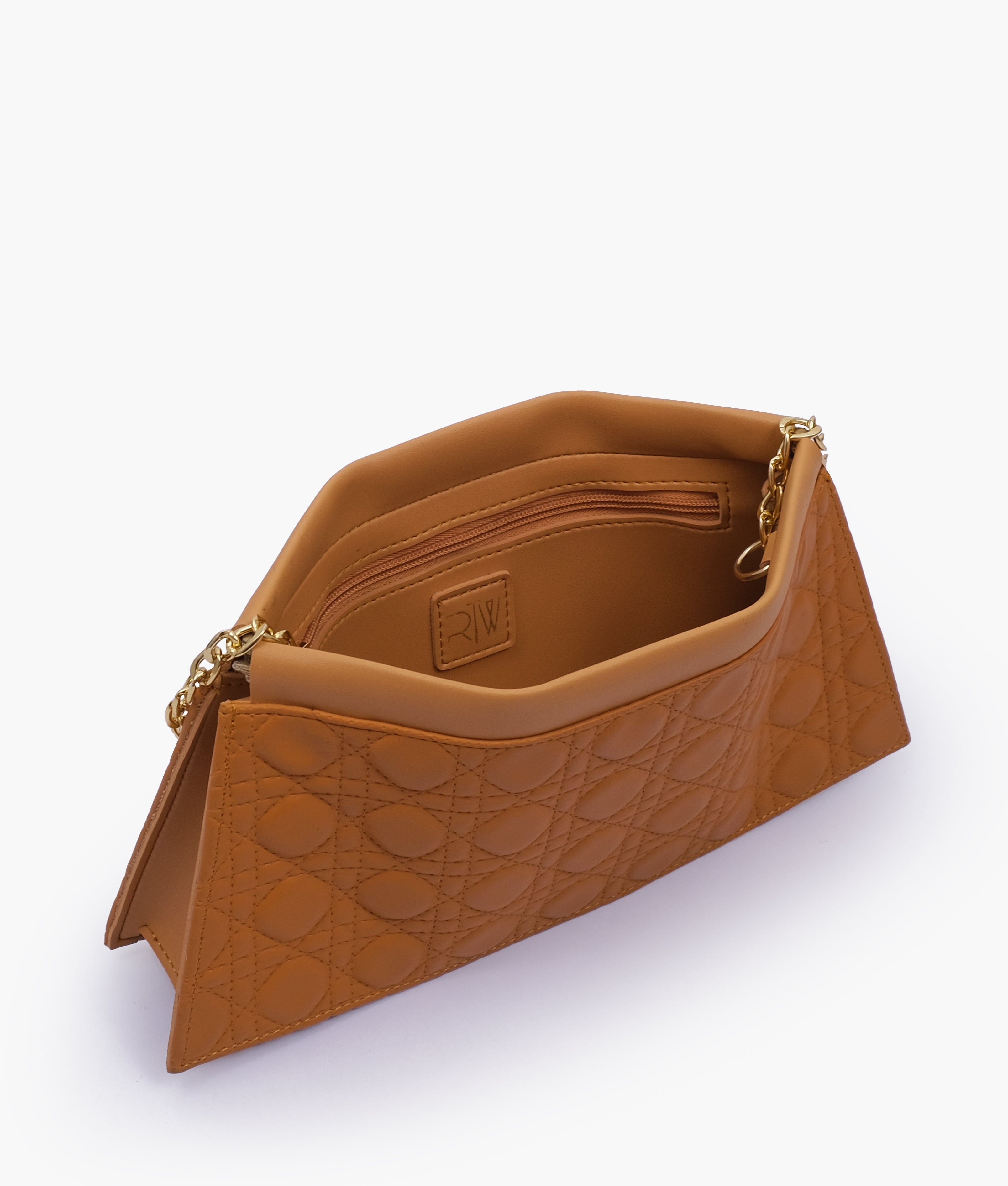 RTW Creation - Mustard quilted evening clutch with snap closure