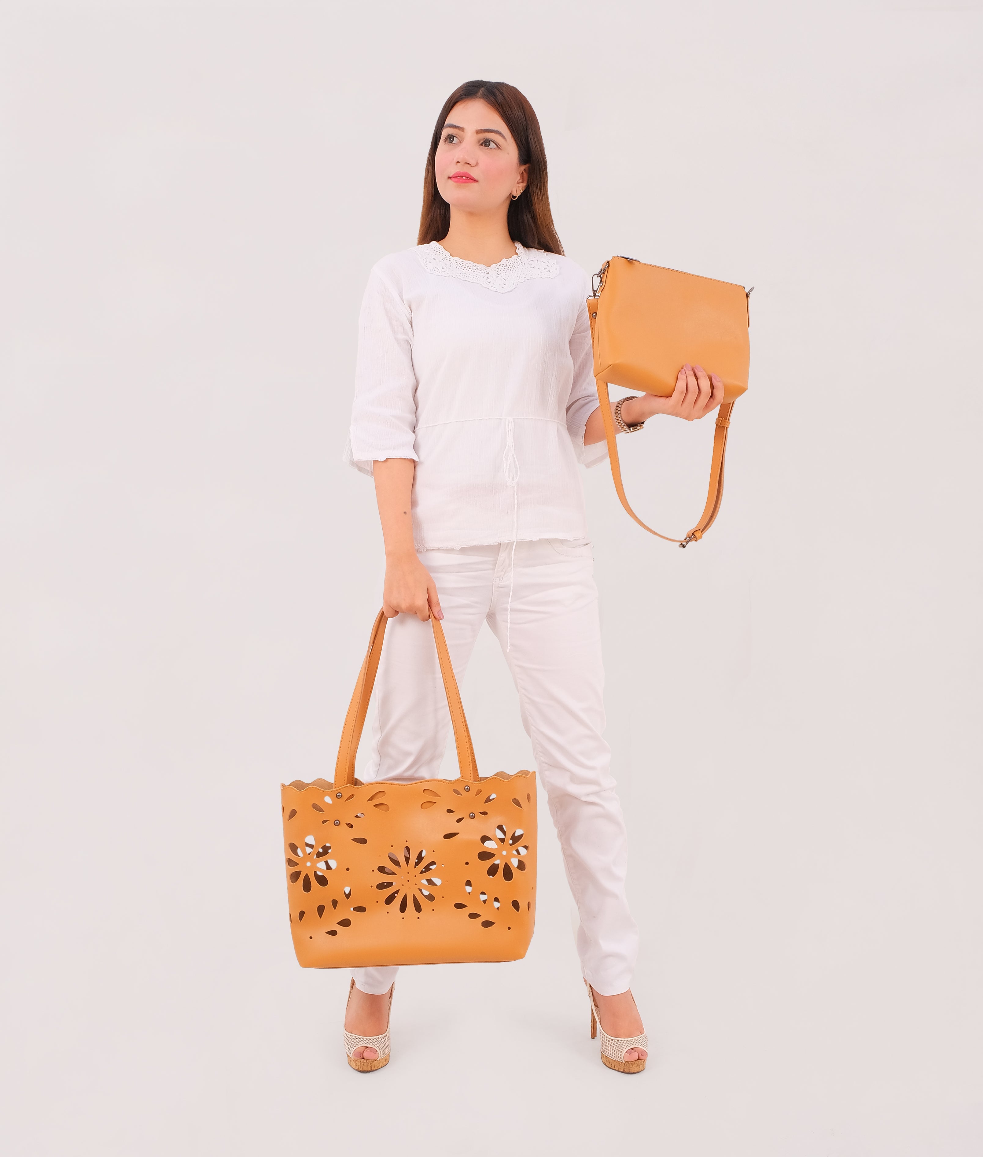 RTW Creation - Mustard two-piece floral tote