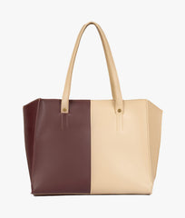 RTW Creation - Off-white and burgundy over the shoulder tote bag