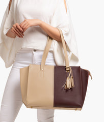 RTW Creation - Off-white and burgundy over the shoulder tote bag