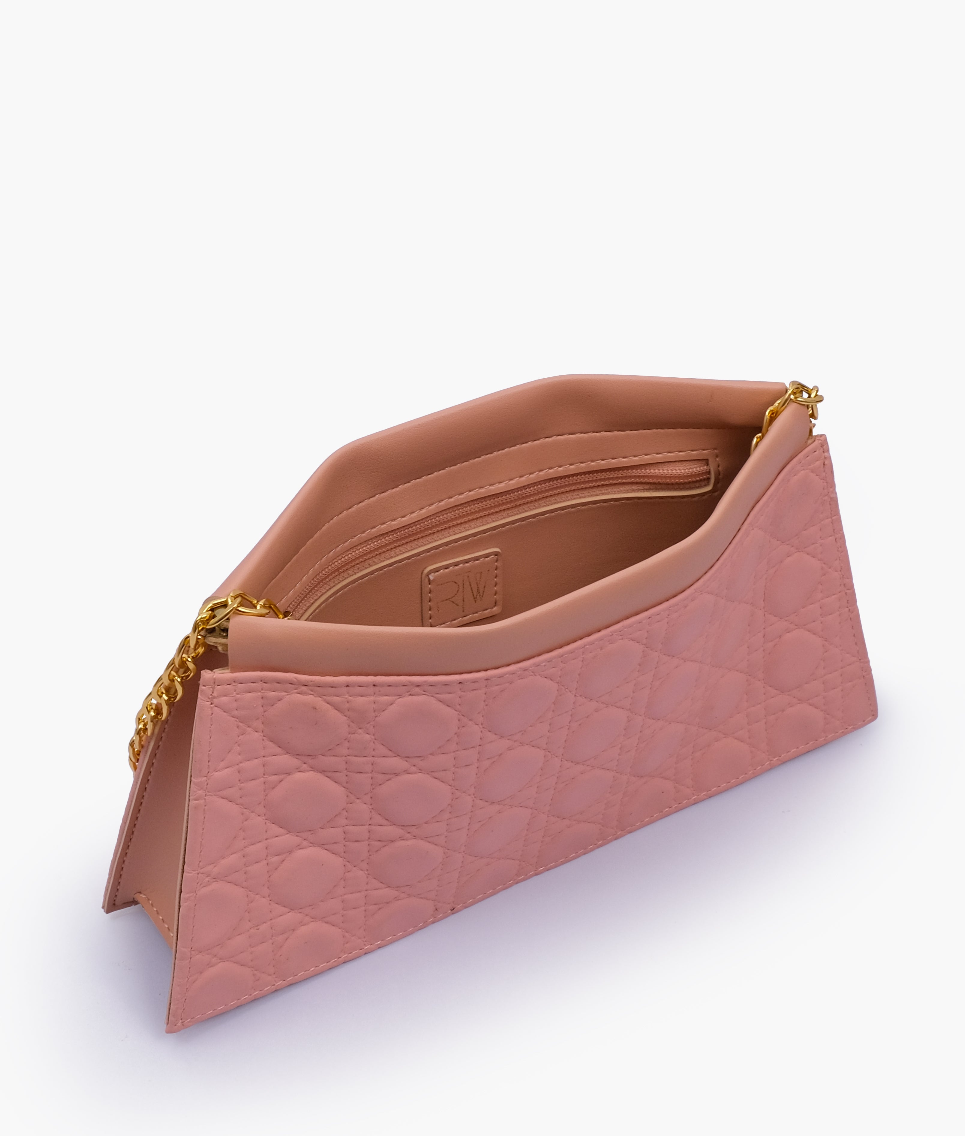 RTW Creation - Peach quilted evening clutch with snap closure
