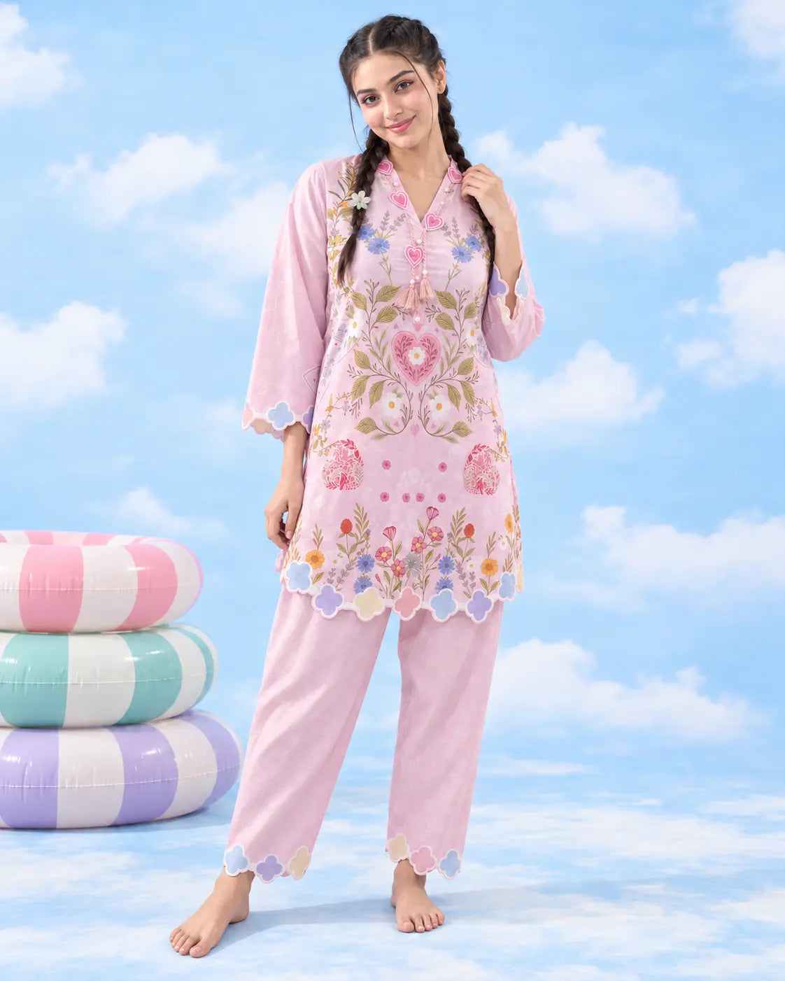 Pookie pink printed co-ord editorial full-length view