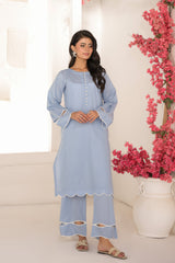 Abeera Stitched Co Ords Cotton Solid Edit-Blue Breeze-Se-04