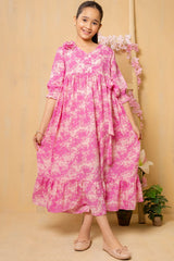 Stylish georgette printed dress for teens â?? a trendy Pakistani maxi dress perfect for casual outings. Lightweight