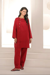 Abeera Stitched Co Ords Cotton Solid Edit-Garnet Red-Se-01