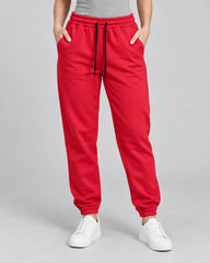 Red Jogger Pant with black drawstrings — studio view 1