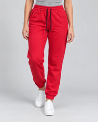 Red Jogger Pant with black drawstrings — studio view 2