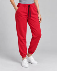 Red Jogger Pant with black drawstrings — studio view 4