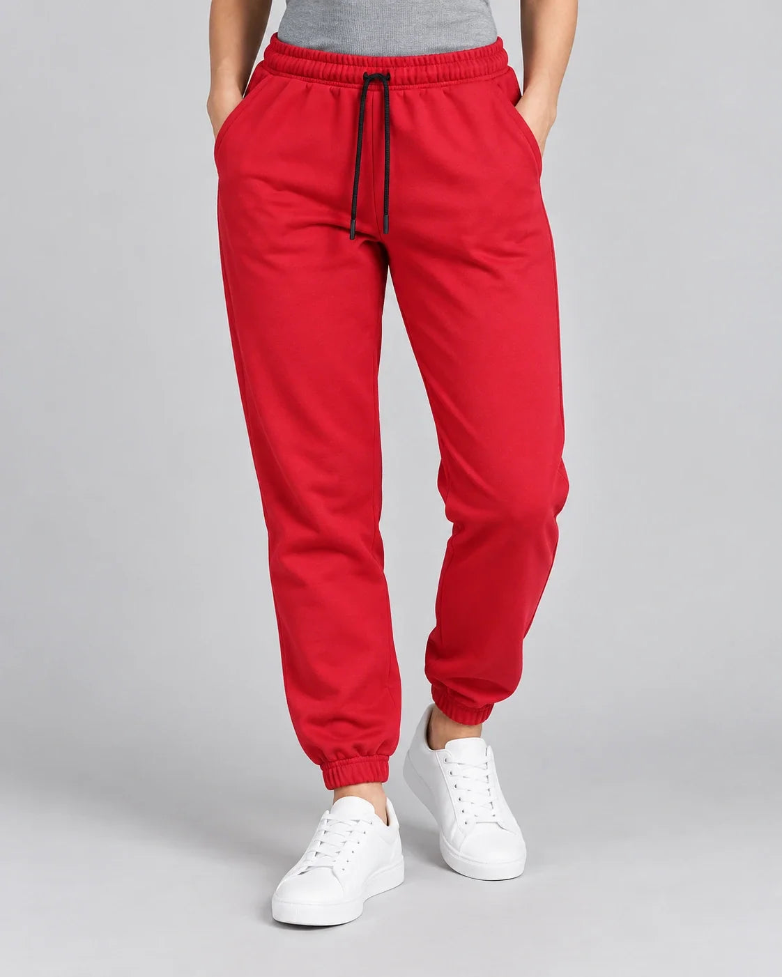 Red Jogger Pant with black drawstrings — studio view 5