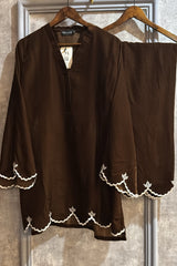 Allechant By Manahils Stitched Formals-Brown Velvet hem set