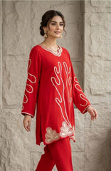 Allechant By Manahils Stitched Suit-Red Gold