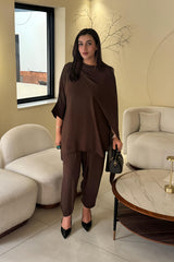 Allechant By Manahils Stitched Suit-Brown Drape