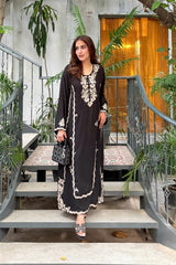 Allechant By Manahils Stitched Suit-Black Zuri kaftan