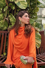 Allechant By Manahils Stitched Suit-Orange Drape