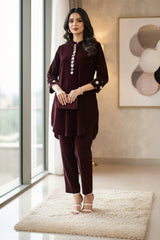 Allechant By Manahils Stitched Formals-Burgundy Embroidered Velvet Co-ord