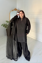Allechant By Manahils Stitched Formals-Black Farshi Shalwar three pc