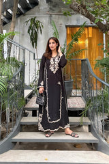 Allechant By Manahils Stitched Suit-Black Zuri kaftan