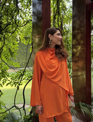 Allechant By Manahils Stitched Suit-Orange Drape
