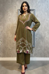 Allechant By Manahils Stitched Formals-Olive embroidery velvet