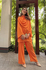 Allechant By Manahils Stitched Suit-Orange Drape