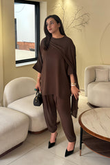 Allechant By Manahils Stitched Suit-Brown Drape