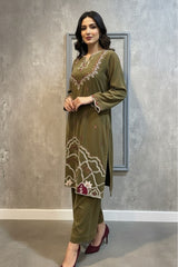 Allechant By Manahils Stitched Formals-Olive embroidery velvet