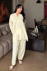 Allechant By Manahils Stitched Suit-Butter Yellow Co-ord