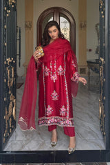Allechant By Manahils Stitched Suit-Red Petal