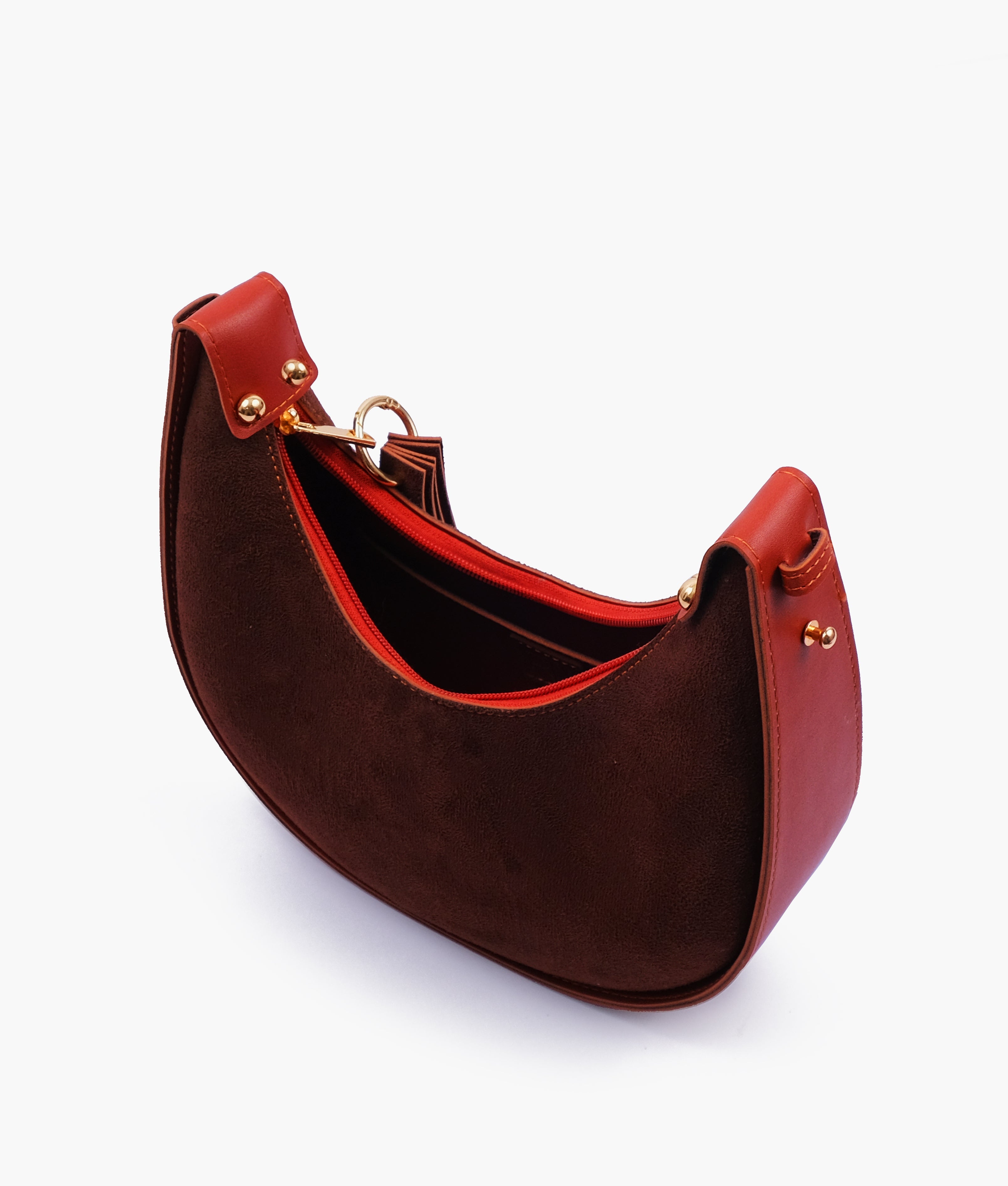 RTW Creation - Rust suede crescent hobo bag