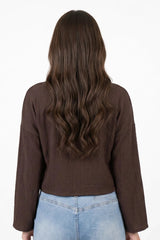 Amna Ali Nawaz Stitched Blouse-Front Bow-Chocolate Brown