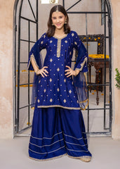 Meethi Eid By Modest Blue Rawsilk Embroidered 3 Piece Gharara