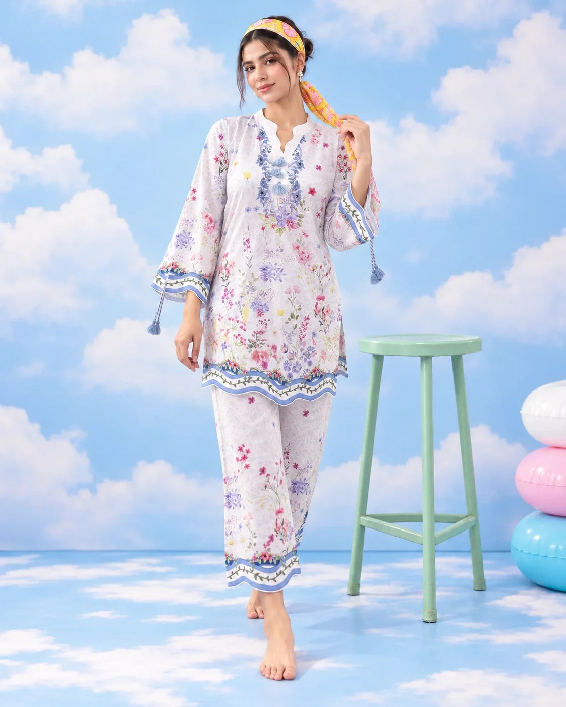 Secret Garden lawn two-piece co-ord front view on model