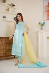 Gulbahar By Arha Eman Stitched Summer Suit-Sky Gleam â€“ Blue Yellow 3 Piece Suit