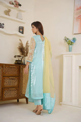 Gulbahar By Arha Eman Stitched Summer Suit-Sky Gleam â€“ Blue Yellow 3 Piece Suit