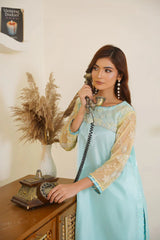 Gulbahar By Arha Eman Stitched Summer Suit-Sky Gleam â€“ Blue Yellow 3 Piece Suit