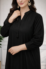 Madiha Gohar Stitched Co Ords Set-Solid Pleated-Black
