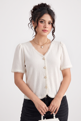 Amna Ali Nawaz Stitched Blouse-Bohemian V Neck