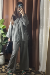Urban Cut Garment-Dyed Cotton Co-Ord Set – Oversized Shirt & Wide Pants