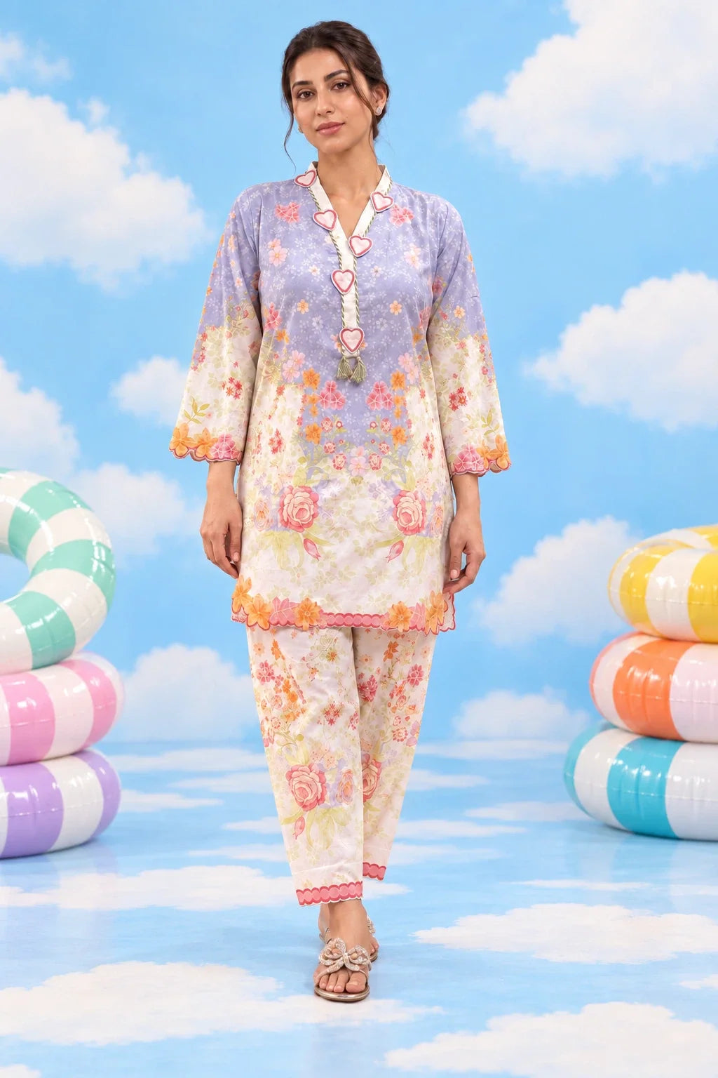 Vibe two-piece floral lawn outfit full front view