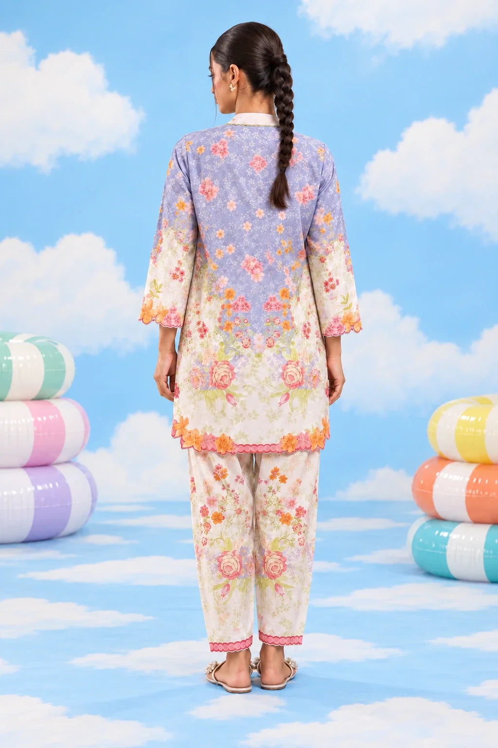 Vibe powder-blue floral lawn co-ord full back view