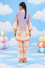 Vibe powder-blue floral lawn co-ord full back view