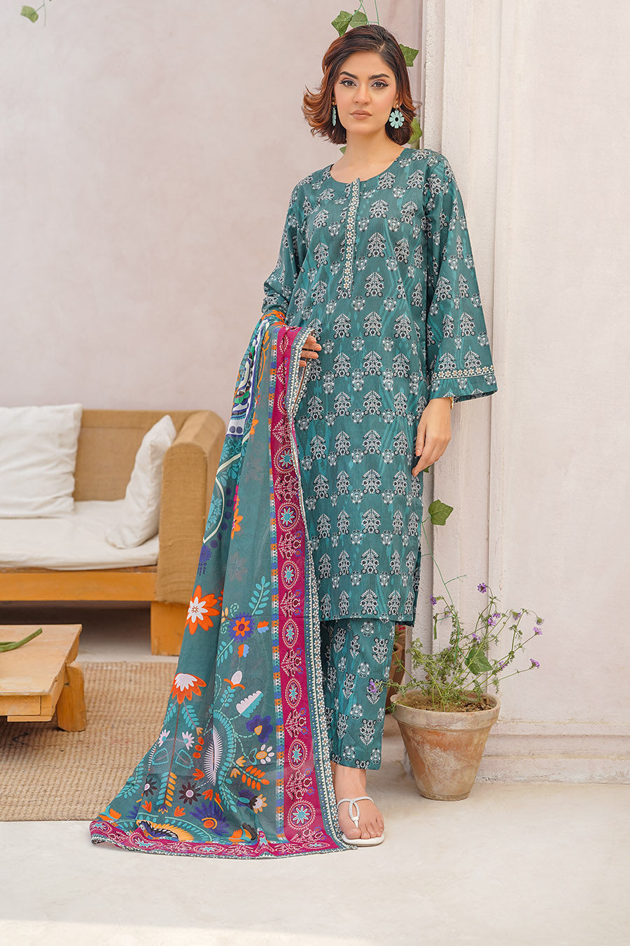 Waniya Stitched 3 Piece Digital Printed Lawn Summer Collection'2025-Rose
