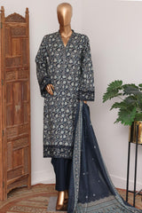 Bin Saeed Stitched 3 Piece Luxury Lawn With Bellbottom Suit-WC-2863- N.BLUE