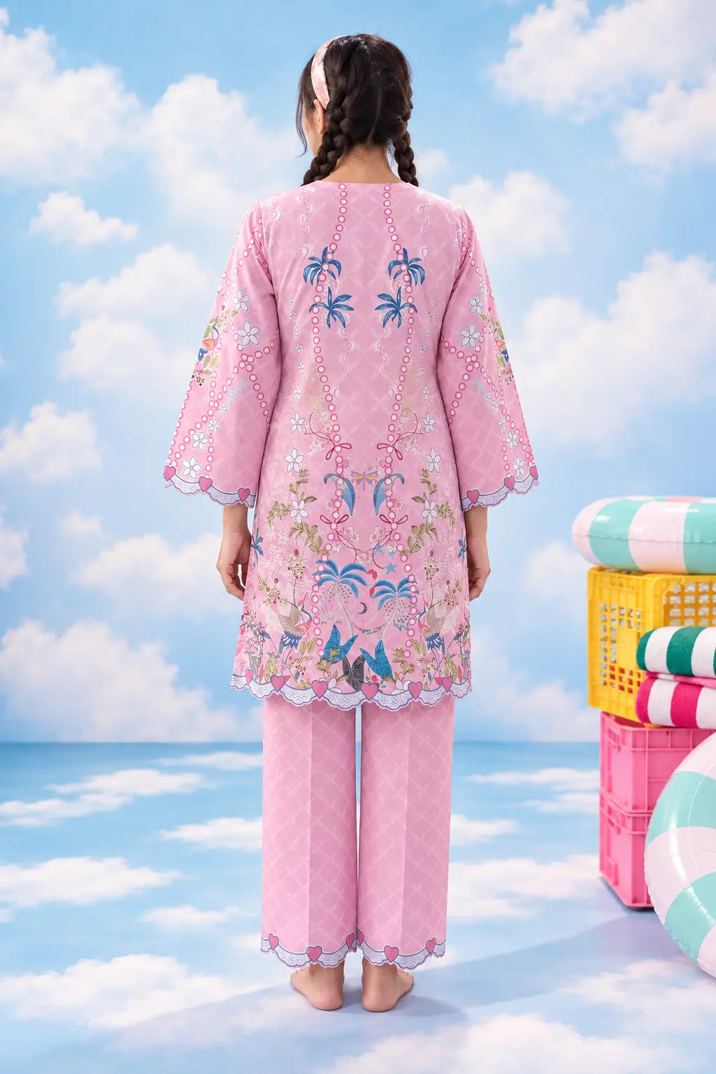 Wonderstruck pink printed lawn co-ord – full back view