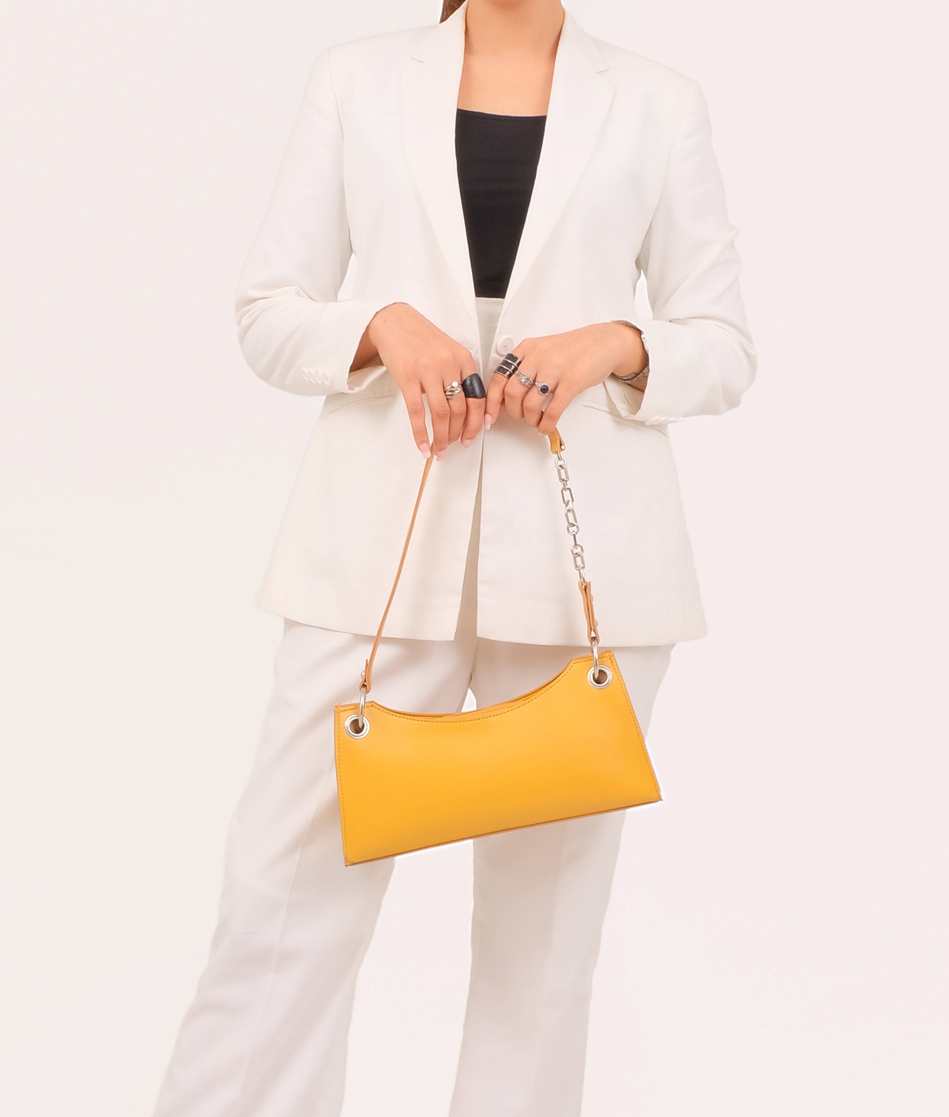 RTW Creation - Yellow elongated chain handle purse