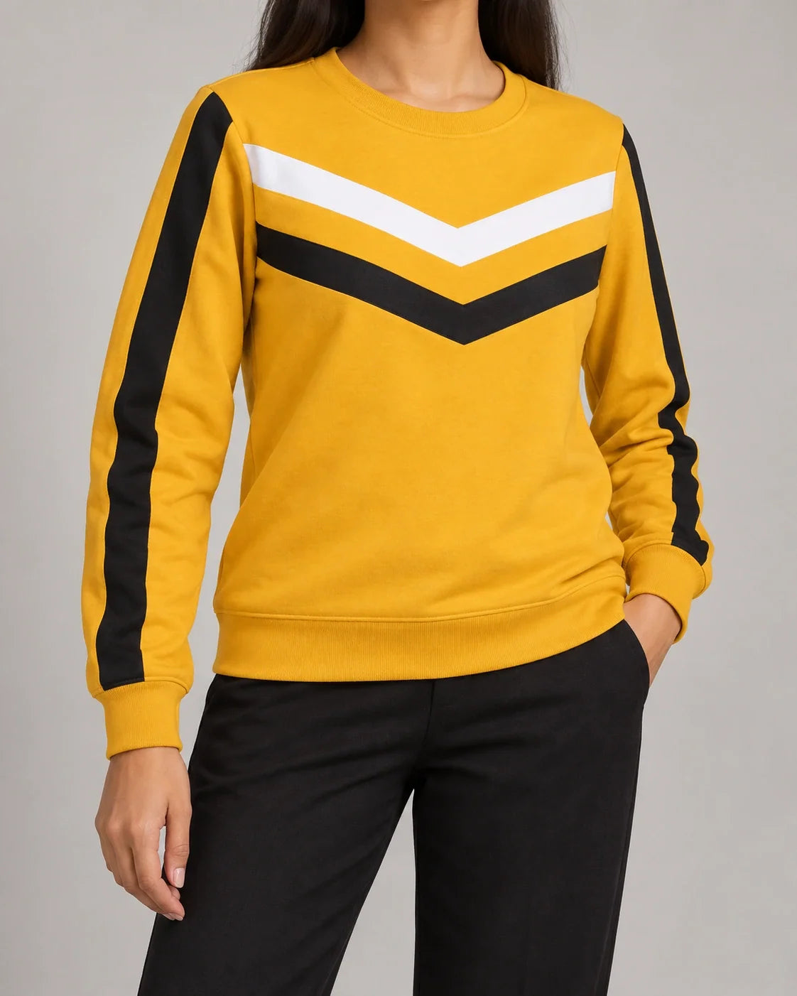 Yellow Stripe Sweatshirt — sleeve view