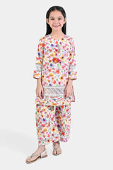 Urban Cut Girls Cotton Poplin Printed 2 Pcs Floral Candy-Multi