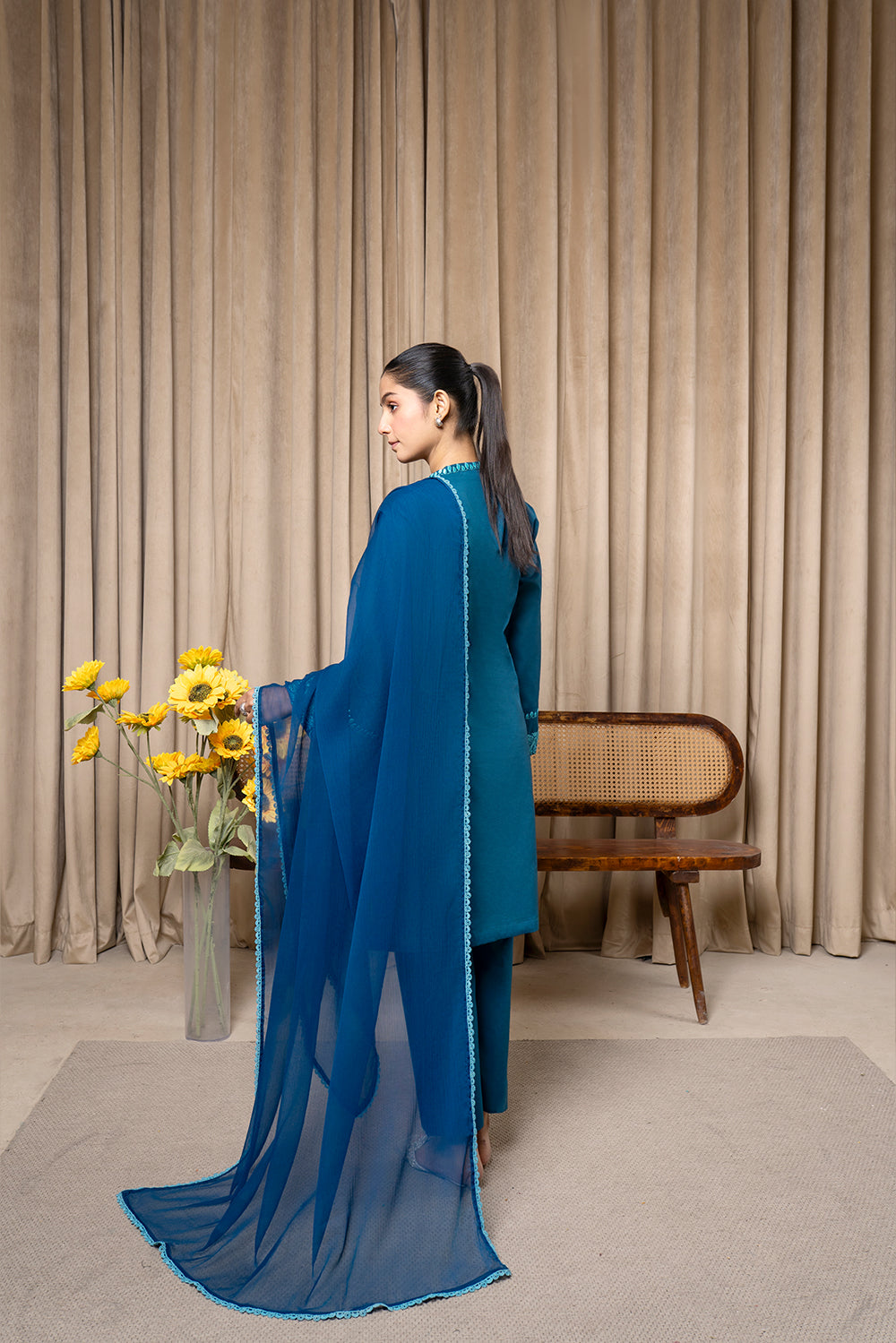 Aqs N Man Stitched 3 Piece Cotton Collection-Teal Tranquility - AM-014