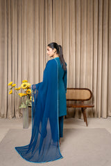 Aqs N Man Stitched 3 Piece Cotton Collection-Teal Tranquility - AM-014
