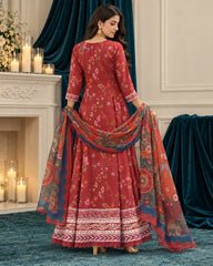 Zinnia red printed angrakha with dupatta - back view